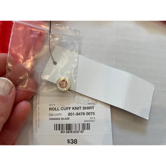 NWT Liz Claiborne Cotton Blend Roll Tab Button Down Shirt in Orange Blaze, M - Picture 8 of 11